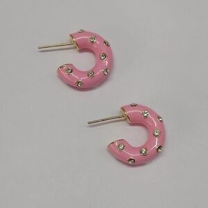 New in box MAYAMAR Pink enamel 24kt gold dipped Hoop Earrings with Crystals